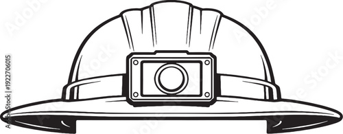 Mining Safety Helmet with Headlamp Line Art Illustration