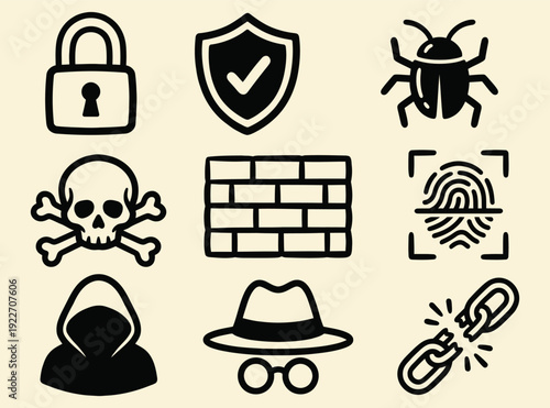 Cyber Security and Digital Threat Icons Set