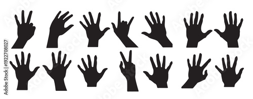 black silhouette hand positions icons set 