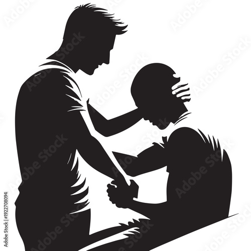 Black Friend holding hand support Silhouette Vector, High Quality Illustration on White Background