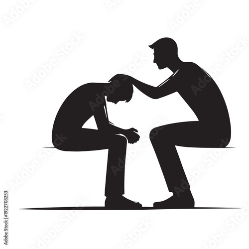 Black Friend comforting sad person Silhouette Vector, High Quality Illustration on White Background