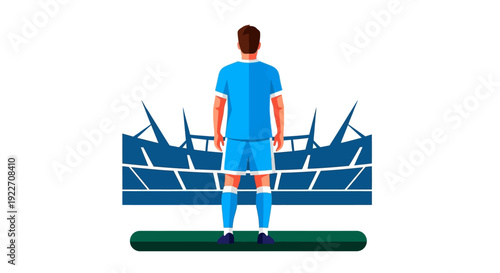 Soccer Player Standing on Green Platform.