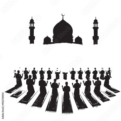 Black Friday Jummah prayer Silhouette Vector, High Quality Illustration on White Background