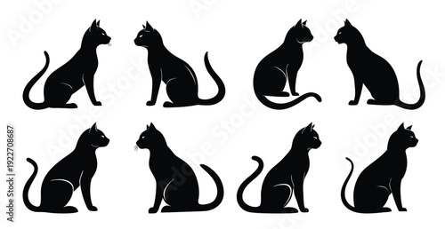 nine black cat silhouettes sit elegantly showcasing various