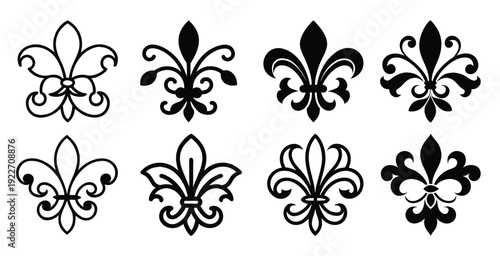  nine fleurdelis decorative elements black floral emblems