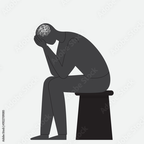 Man silhouette suffering from depression and anxiety vector illustration.