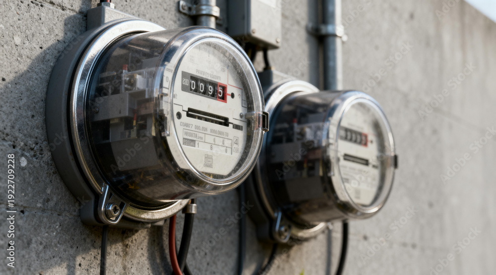 Fototapeta premium Two Electrical Meters on Concrete Wall