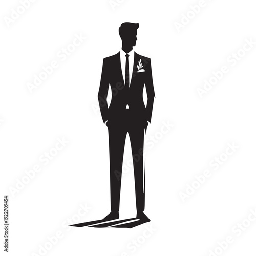 Black Groom waiting Silhouette Vector, High Quality Illustration on White Background