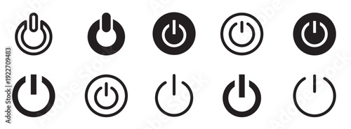 power button icon set line and solid style for device control