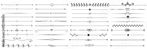 Set of hand-drawn vector line borders. Lines, borders, underline pencil strokes, and drawing dividers. Doodle design—geometric vintage fashion collection.