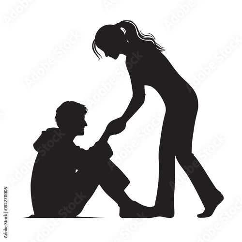 Black Helping homeless Silhouette Vector, High Quality Illustration on White Background