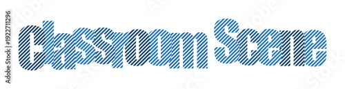 Abstract text art depicting a classroom scene with blue and gray tones