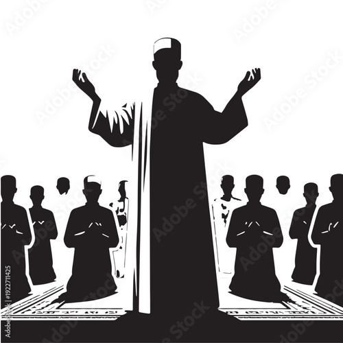 Black Imam leading prayer Silhouette Vector, High Quality Illustration on White Background