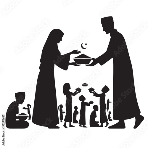 Black Iftar distribution Silhouette Vector, High Quality Illustration on White Background
