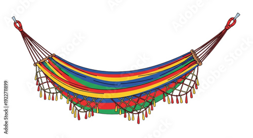 Colorful Brazilian hammock with stripes and decorative tassels  