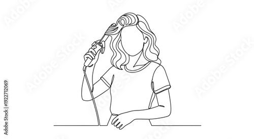 Young girl curling hair with curling iron in minimalist style  