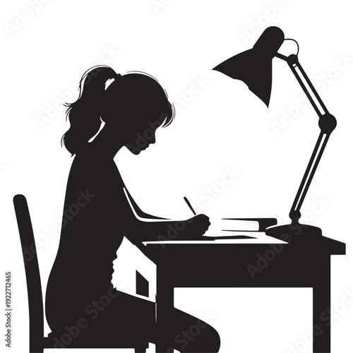 Black Homework help evening Silhouette Vector, High Quality Illustration on White Background