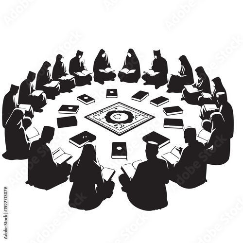 Black Islamic study circle Silhouette Vector, High Quality Illustration on White Background