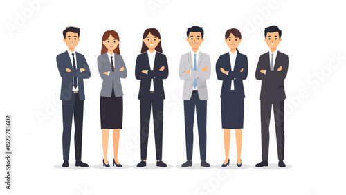 スーツを着て腕組みしているビジネスマンとビジネスウーマンたち