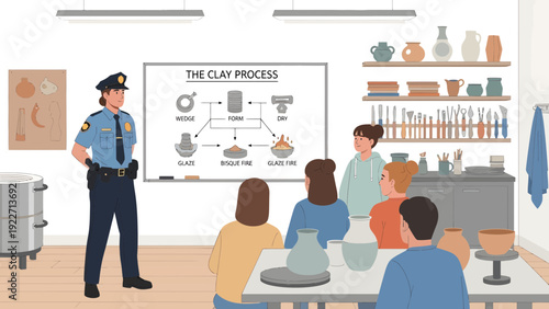 Police officer giving a presentation to a group of people.