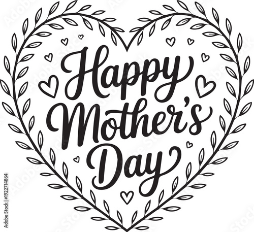 Mom and Mummy Heart Quotes Vector Set, Happy Mother’s Day Typography in Black and White