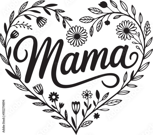 Mom and Mummy Heart Quotes Vector Set, Happy Mother’s Day Typography in Black and White