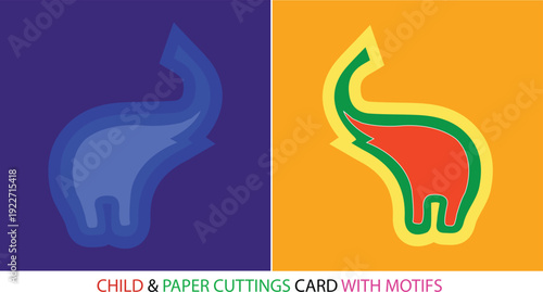 Vibrant Stylized Elephant Paper Cutting Card Design, Handmade Paper Cutting Elephant Design Template