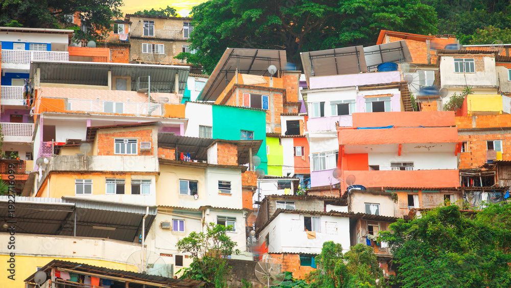 Fototapeta premium Vibrant colorful houses of Santa Marta favela in Rio de Janeiro, Brazil
