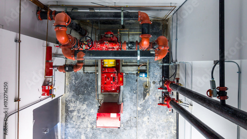 Fotografie overhead view of Indoor water pump for fire protection system