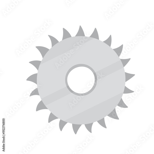 Light gray circular saw blade stylized illustration with sharp evenly spaced teeth around perimeter in minimal abstract style