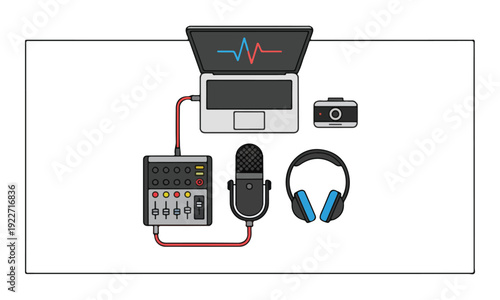 Audio Podcast and Streaming Home Studio Setup Illustration