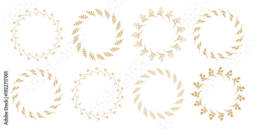 Botanical Gold Circular Pattern Border Decorative Element Vintage Wreath Collection.Vector Illustration