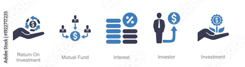 set of investment icons as investor investment return
