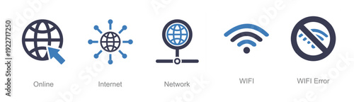 set of internet computer icons as wifi wifi error online