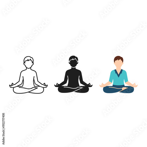 Three people sitting in the lotus position for meditation and mindfulness practices Vector