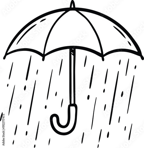 Umbrella Line Art with Rhythmic Rain Streaks – Minimal Weather Vector Outline Variable Stroke Black on White