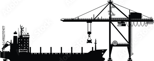 cargo ship loading crane port industrial harbor maritime shipping logistics freight transport seaport terminal global trade import export infrastructure vessel silhouette shipping industry