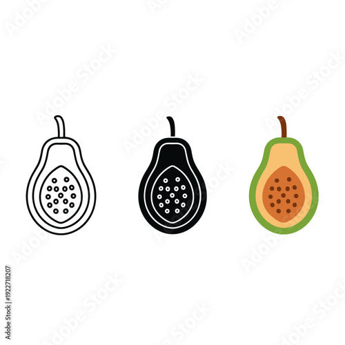 A black and white and a colored drawing of pears Vector
