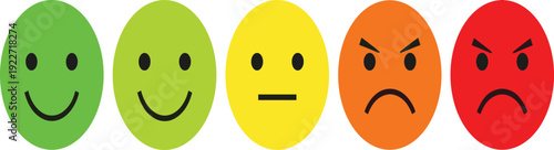 Colorful Emoji Faces Showing Happy Neutral and Angry Emotions Simple Cartoon Smiley Icons Set Isolated on Light Background