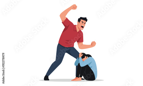 Domestic violence: Man shouting at fearful woman illustration