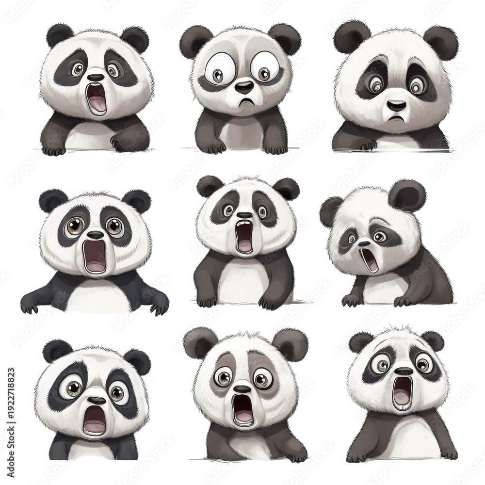 Obraz premium Cute Cartoon Panda Character Set with Different Expressions and Poses