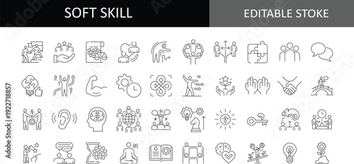 Power Skills Vector Collection – Communication, Creativity, & Adaptability Icons. Customizable Line Weight & Vibrant Color Palette.