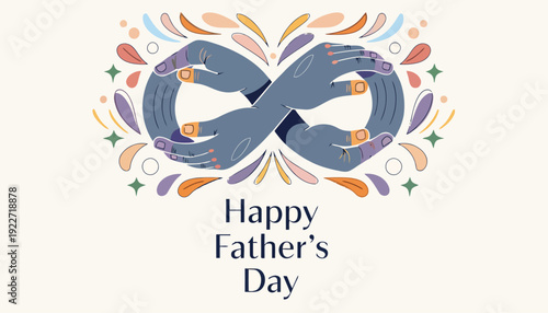 Happy Father's Day illustration with intertwined hands and floral elements