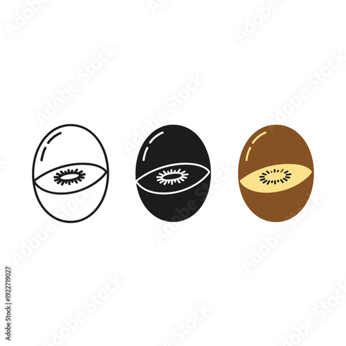 Three eggs with different colored shells and yolks are shown Vector