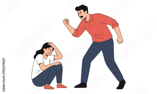 Domestic violence: Angry man yelling at sad woman illustration