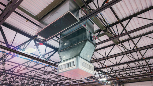 Photos ceiling industrial blower unit, exhaust fan in cold storage  warehouse