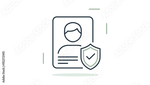 Simple line art icon representing user verification and authentication with a shield and check mark symbolizing security and trust.
