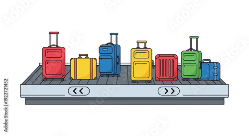 Colorful luggage on airport baggage claim conveyor belt
