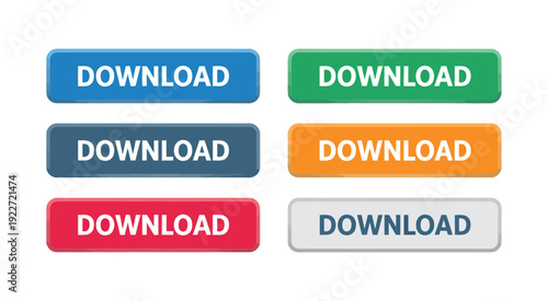 Rounded Rectangle Buttons, flat vector illustration of colorful UI elements with rounded corners, isolated on white background, perfect for websites, mobile apps, game interfaces, and digital design t