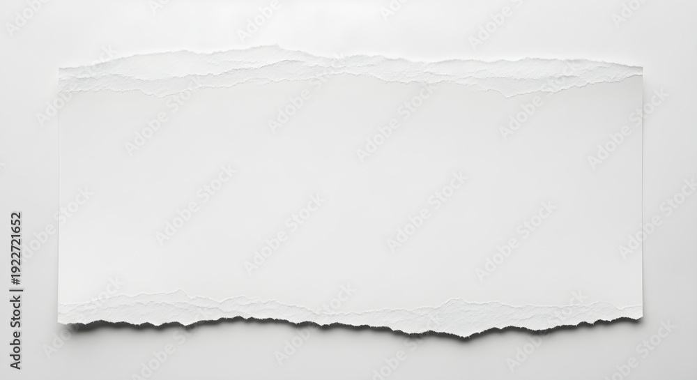 Obraz premium Torn white paper texture with rough edges on gray background with subtle shadow effect visible